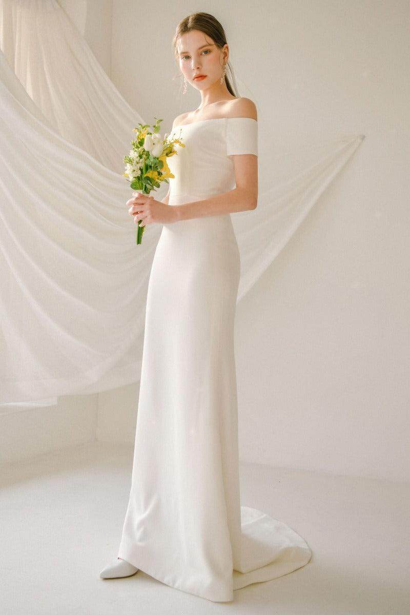 Sheath-Column Sweep-Brush Train Elastic Cloth Wedding Dress 733961110056 - COCOMELODY